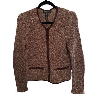 Lauren Ralph Lauren Jacket Women’s Brown Tweed Long Sleeve Zip Up Sz M Petite
